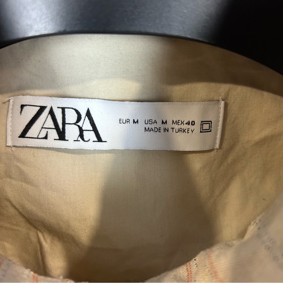 Zara Beige Striped Cotton Blend Zip Jacket Women’s Medium Made in Turkey - Picture 4 of 14